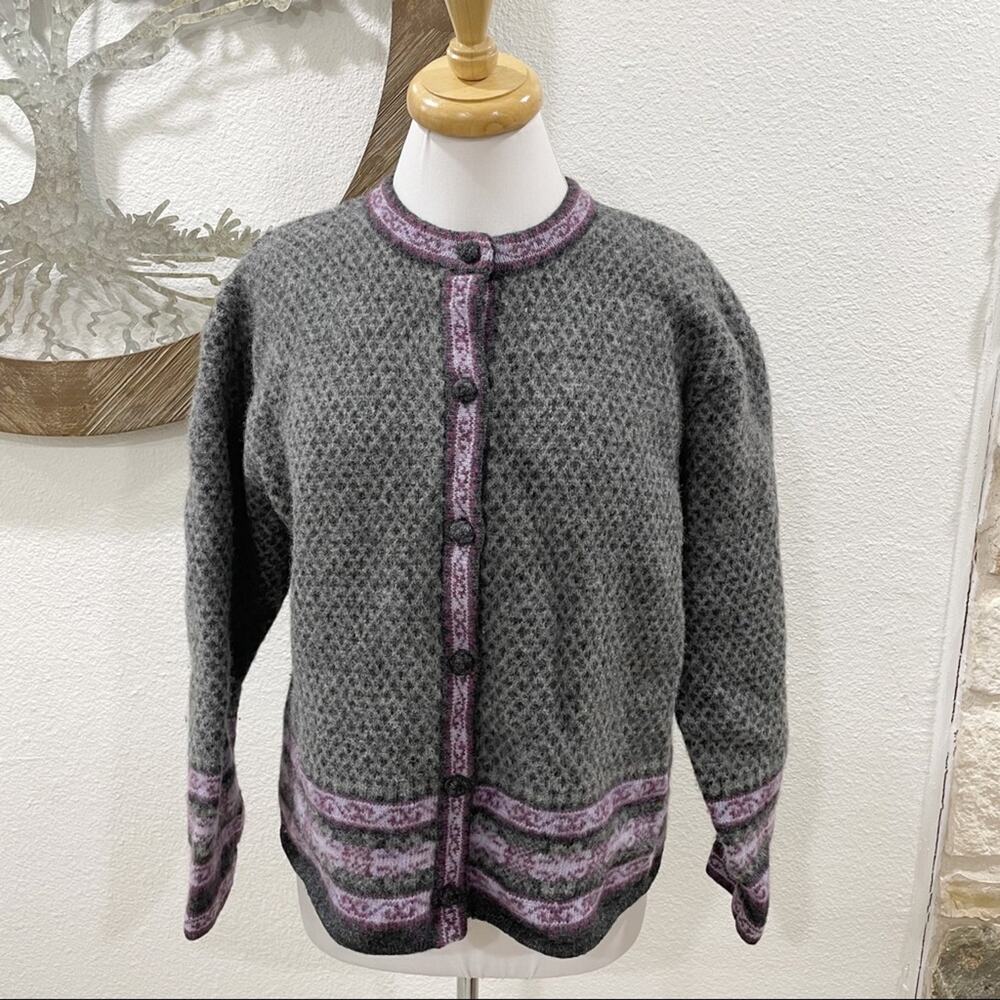 Frost Wool Button Front Cardigan Sweater Gray Purple Stripe XL